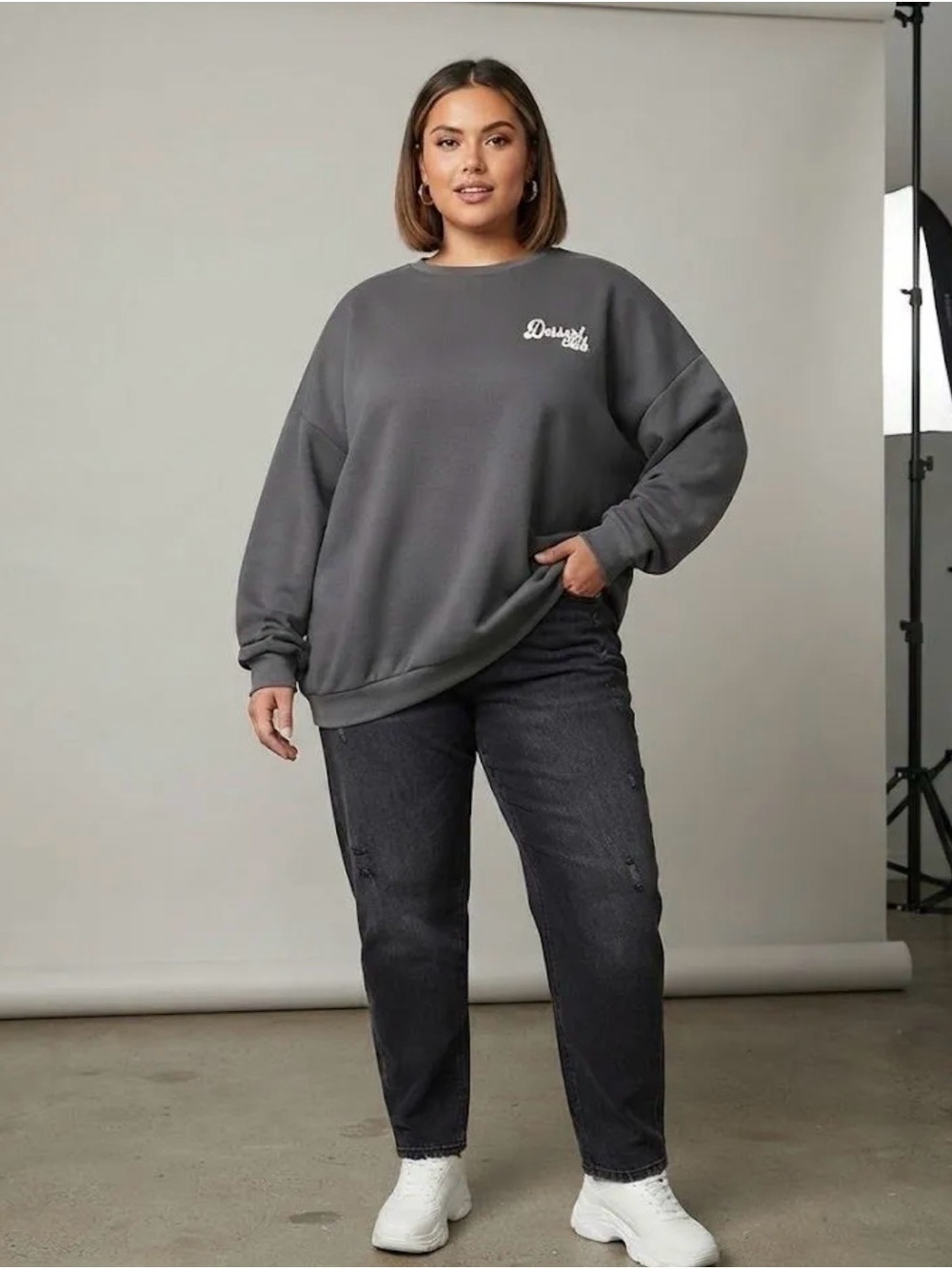 Primark Charcoal Oversized Crewneck Sweatshirt - Gray